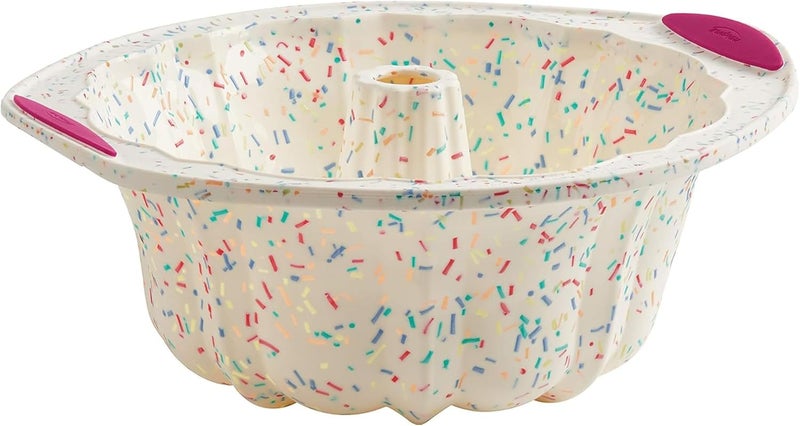 Trudeau 5118558 Structure Fluted Cake Pan Silicone Bakeware, Medium, Confetti White - Image 1